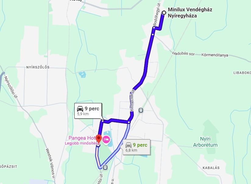 Útvonal a Minilux Vendégháztól a Nyíregyházi Állatpark és Sóstó felé